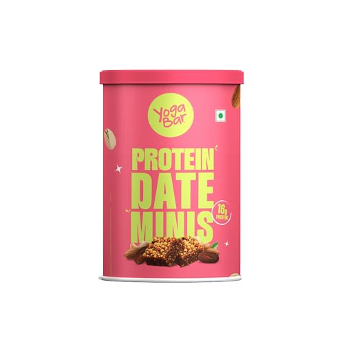 Yogabar Protein Date Minis – 22g Protein, No Refined Sugar, Dates & Nuts Snack – 200g Pack (10 x 20g)