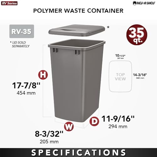 Contenedor de basura rectangular 35 qt polímero negro miniatura 3