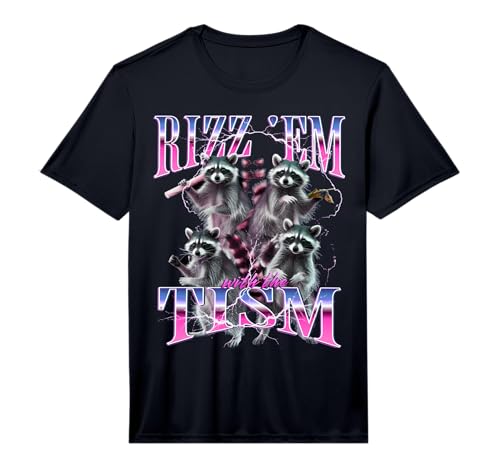 Mens Rizz Em with The Tism Funny Autism Meme Autistic Racoon Performance T-Shirt