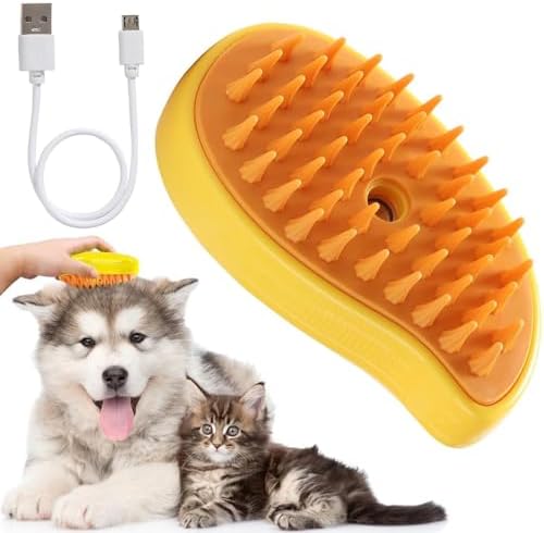 MangoMist 3-in-1 Cat & Dog Steam Brush – Self-Cleaning Pet Grooming comb for Shedding, Detangling & Massage – Steamy Hair Removal Brush for Cats & Dogs