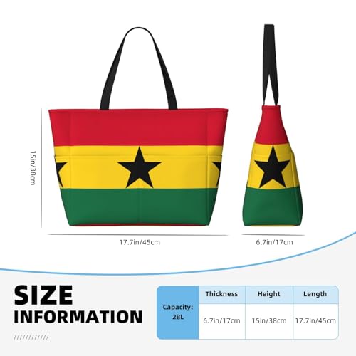 Flag Of Ghana Beach Tote Bags For Women Travel Totes Bag Handbag With Zipper And Pockets For Travel Vacation4