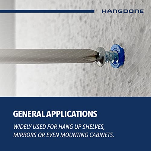 HANGDONE Ribbed Wall Anchors #10-#12 1-1/4-Inch with Screws 100-Pack, Blue, Plastic Anchor for Drywall/Concrete, Pan Head Phillips Screw Included