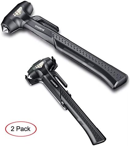 OUDEW Escape Tool, Car Safety Hammer, Multi-Function Glass Breaker, Window Breaker, Emergency Supplies, Self-Rescue Tools, 2 pcs (Black)