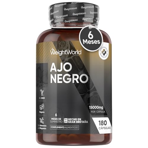 Ajo Negro 15000mg, 180 Cápsulas Sin Olor ni Sabor, 6 Meses de Suministro - Extracto de Ajo Negro (100:1), Apto para Veganos, Sin Gluten, Estearato de Magnesio ni OGM