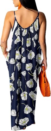 Image of Women's Casual Summer Maxi Dresses Sleeveless Adjustable Spaghetti Strap Loose Plus Size Dresses