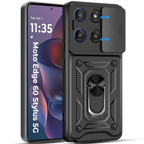 Image of A rtistque Armor Bumper Back Case Cover for Motorola Moto Edge 60 Stylus 5G | Stylish Ring Holder & Inbuilt Stand | Sliding Camera Cover | TPU Protective | Motorola Edge 60 Stylus Back Cover - Black