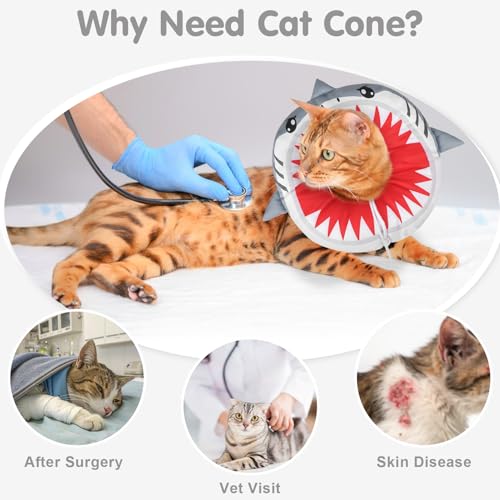 Image of BEAUTYZOO Cat Cone Collar Soft, Cat Donut Recovery Collar after Surgery to Stop Licking, Kitten E Collars Neck Pillow Cone for Cats, Adjustable Elizabeth Pet Collars for Puppy Small Dogs, Grey Shark M