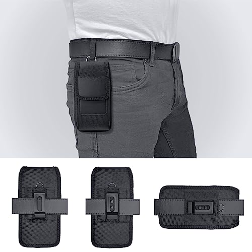 Meilib Holster for iPhone 15 Pro Max, Plus, 14 Pro Max, 13 Pro Max, 12 Pro Max, 11 Pro Max, Xs Max, 8 Plus, 7 Plus, Nylon Cell Phone Belt Holder Case with Belt Clip, ID Card Slot Carrying Pouch Cover