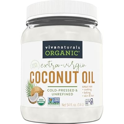 Viva Naturals Organic Coconut Oil, 54 fl oz Unrefined, Cold-Pressed Extra Virgin Coconut Oil, USDA Organic & Non-GMO, Natural Cooking Oil, Hair Oil & Skin Oil