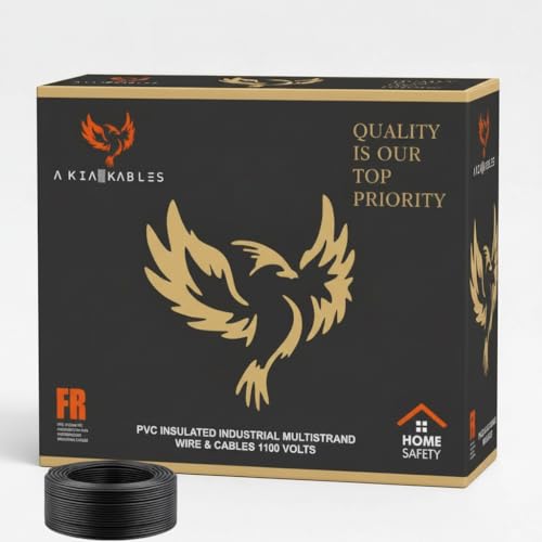 Image of AKIA KABLES 4 SQ MM CCA COPPER PVC Insulated Industrial Multistrand Wire & Cable | Fire Retardant, Heat Resistant, Triple Layer Protected Electrical Wire (90 Metre) (Black, 4 SQMM)