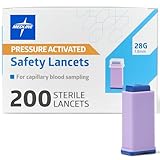 Medline Sterile Safety Lancets, Pressure Activation, Blood Glucose Testing, Controlled Penetration, 28G X 1.8 Mm, 200 Count