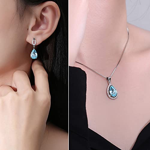 Jiangxin Sky Blue Aquamarine Gemstone 925 Sterling Silver White Gold Plated Fine Jewelry Set For Women Pendant Necklace Stud Earring #TOP2