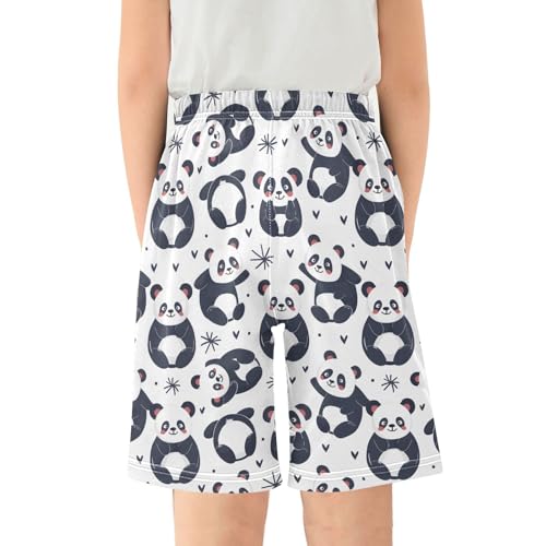 ALAZA Panda Animal Love White Pajama Shorts Elastic Waist Casual Sleep Shorts with Pockets Size 6-142