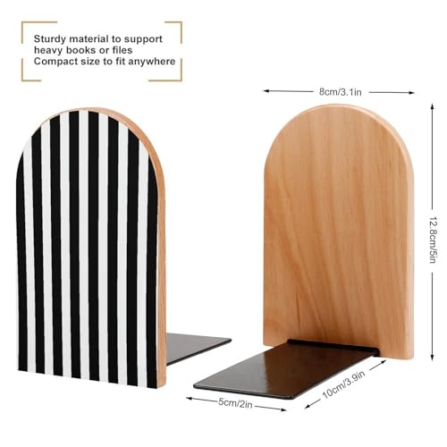 Sujetalibros de madera con rayas negras y blancas para estanterías de hogar 3