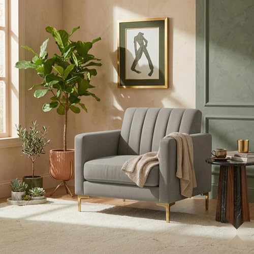 Image of 1 Seater Velum Fabric Sofa Set for Living Room, Modern Design with High Density Foam, Solid Wood Frame, Ergonomic Comfortable Seating for Home & Office (Light Grey, 1 Seater) | Soft foam comfort, Strong wood frame