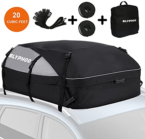 BLYPHOO 20 Cubic Feet Rooftop Cargo Carrierï¼ŒUpgraded Car Roof Bag, Waterproof Rooftop Cargo Bag, Military Grade Heavy Duty Car Top Carrier with 8 Reinforced Strapsï¼ŒFit All Cars