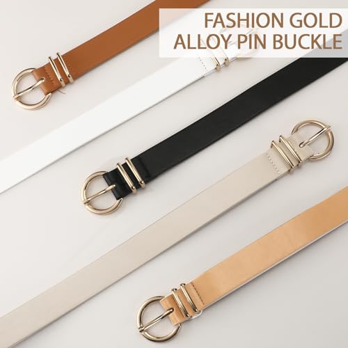 5 Pcs Women Leather Belts for Jeans Pants Dresses Fashion Womens Ladies Belt with Gold Buckle, Small to Plus Size4