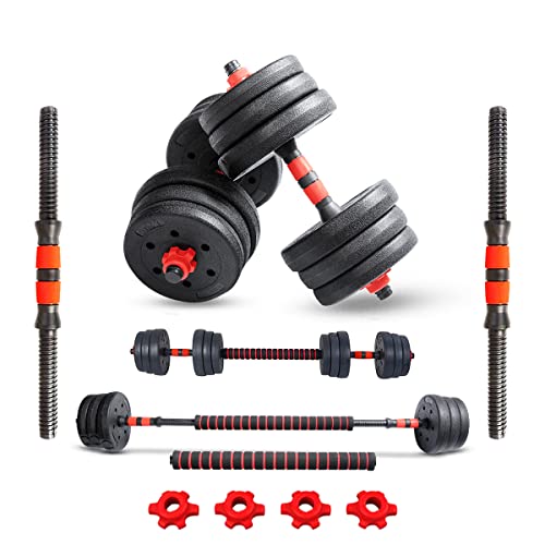 Powermax Fitness Pds-20P+ Adjustable Pvc Cement Dumbbells Set With Barbell Connecting Rod, Non-Slip Handle And Adjustable Weight Plates Set For Home Gym Workout