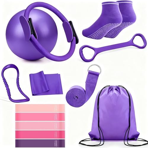 Pilates Kit, 13Pcs Pilates Circle with Yoga Ring & Band, Socks, B...