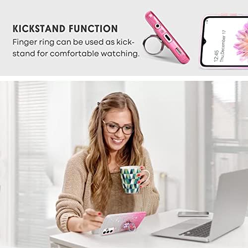 SouliGo Samsung Galaxy A13 Case 360° Ring Holder Kickstand for Magnetic Car Mount Slim Glitter Bling Sparkle Shiny Girls Women Cover Protective Phone Case for Samsung A13 5G 6.5", Gradient Pink