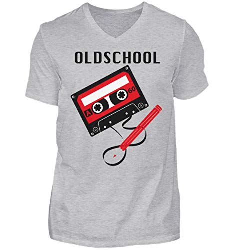 T-shirt col en V homme Oldschool Tape gris S parfait pour vos sorties décontractées en ville