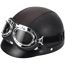 German Style Motorbike Half Helmets, Retro Adult Men Women Motorcycle Helmet, DOT Approved Open Face Baseball Cap Helmet with Drop-Down Protective Glasses Quick Release Buckle