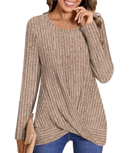 Image of HOTGIFT Women's Pullover Sweaters Winter Tunic Tops Long Sleeve Crewneck Shirts Casual Comfortable Blouse