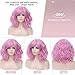 Women's Short Curly Wig 14 Inches Bob Wigs with Fringe for Women Halloween Cosplay Party Fancy Dress, Pastel Wavy Synthetic Light Pink Wigs for Girls Costume