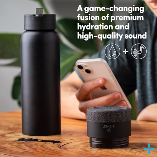 TYLT Smart Water Bottle with Bluetooth Speaker, Wireless Stainless Steel Insulated Travel Tumbler with Flip Straw, Rechargeable, Portable, Double Layered, 24oz (Black)