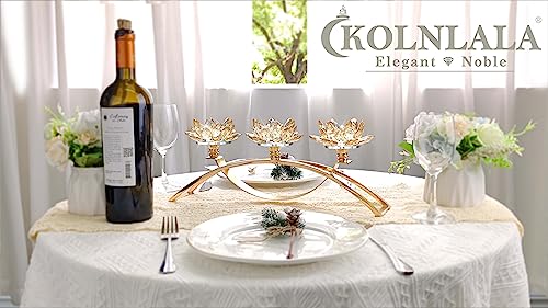 Tabletop Flower Crystal Candelabra With 3Arm,Decorative Crystal Lotus Flower Candle Holder,Table Décor For Pillar Candle1.5''(Gold) #TOP5
