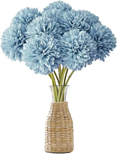 JOZMMZEOOA Hortensias Artificiales 12 Piezas Flores Artificiales Decoracion Seda Flores Plantas Artificiale Crisantemos de Seda Simulación Bola Decorativas,para Bodas Hogar Hotel Decoración (Azul)