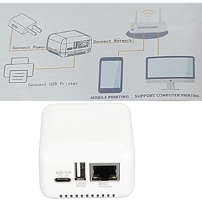 USB 2.0 Network Print Server, LAN Print Share Server for USB Printers Computer Print Server Adapter for or Later, for Android, for iOS (US Plug)