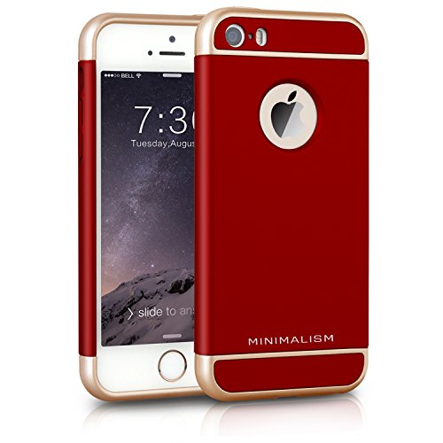 iPhone SE Case,Minimalism 3 in 1 Ultra Thin and Slim Hard Case Coated Non Slip Matte Surface with Electroplate Frame for Apple iPhone 5, iPhone 5S, iPhone SE -Red