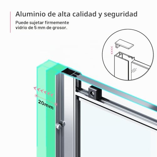 Miniatura 5 de Sirhiona Cabina De Ducha 76x76 Cm, Mampara De Ducha Extensible Puerta De Ducha Corredera En Acceso De Ángulo