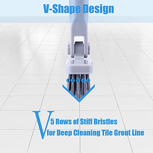 Yonill Grout Brush With Long Handle For Tile Floors, 52" V Shape Stiff Bristles Grout Scrub Cleaner Brush, Swivel Floor Grout Scrubber Brush For Cleaning Shower, Kitchen, Baseboards And Corners #TOP1
