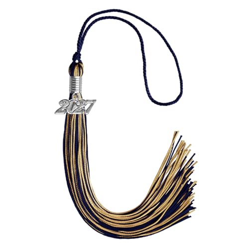 Endea Graduation Mixed Double Color Tassel With Silver Date Drop (Navy Blue/Antique Gold, 2027)