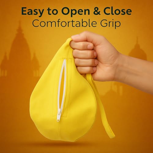 Image of Premium Cotton Jaap Mala Bag with Zipper Pocket & Shoulder Strap | Soft Fabric Chanting Bag for Meditation, Japa & Bhakti Use | (Available in White, Peach & Yellow)