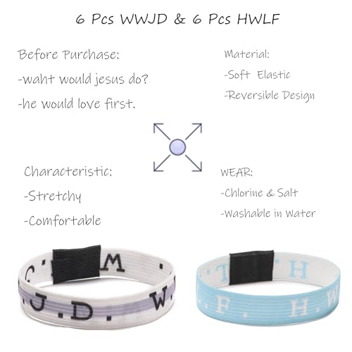 12 Pcs W.W.J.D. & H.W.L.F. Bracelet Elastic Wristbands, What Would Jesus Do Inspirational Religious, He Would Love First2