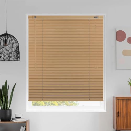 TINFONBLY 突っ張り式 ブラインド 穴あけ不要 アルミブラインド 目隠し防水 遮光 遮熱 羽根幅25mm 風呂 浴室用 簡単取付 12色シャンパン 幅115cm x 丈100cm