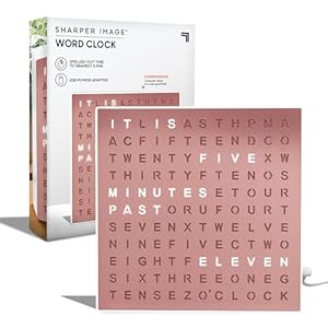Sharper Image® LED Light-Up Word Clock [Amazon Exclusive] 7.75″ Modern Design, Electronic Accent Wall & Desk Clock, USB Power Cord, Contemporary Home & Office Decor, Easy Setup, Housewarming Gift