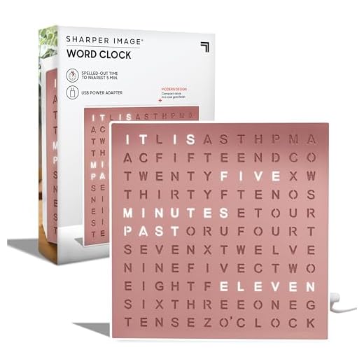 Sharper Image® LED Light-Up Word Clock, 7.75" Modern Design, Electronic Accent Wall or Desk Clock, USB Cord & Power Adapter, Unique Contemporary Home & Office Decor, Easy Setup, Housewarming Gift