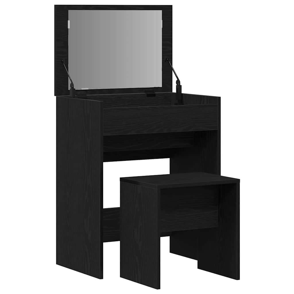 Schminktisch Schwarz Eichen-Optik 60 x 40 x 75 cm Holzwerkstoff mit ausziehbaren Schubladen, moderner minimalistischer Make-up Tisch für Schlafzimmer, pflegeleichte glatte