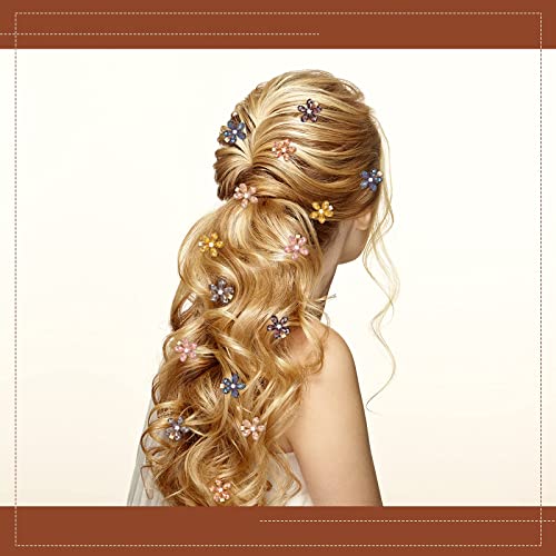 14 Pieces Flower Crystal Hair Clips Small Pearl Alligator Hairpins Mini Flower Hair Clips Decorative Bling Hair Barrettes Stylish Hair Accessories For Women Girls Hair Decoration Supplies, 7 Colors #TOP6