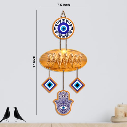 Image of Artvibes Seven Running Horses Evil Eye Wall Hanging for Home Entrance Door Decor | Vastu Feng Shui Lucky Horses Wall Art with Nazar Battu Protection for Wealth Success Prosperity (WH 85131N)