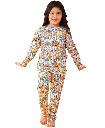 Image of Anthrilo Pure Cotton Printed Pyjama Set for Girls | Sleepwear | Night Suit, Night Wear | Long Sleeves T-Shirt & Pyjama | Regular Wear | 0-14 Years
