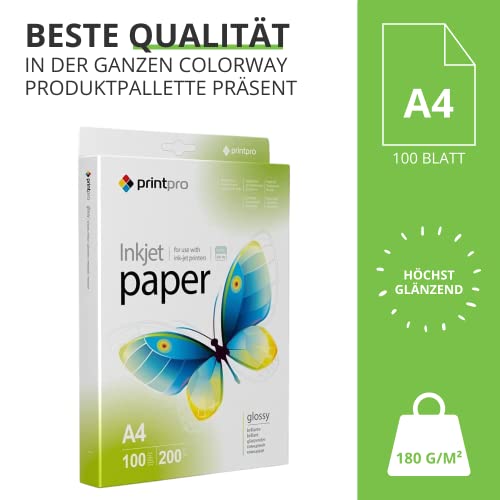 PrintPro Fotopapier DIN A4 glänzend & weiß | Ideal für Tintenstrahldrucker | Fotopapier DIN A4 glänzend | Wasser- und Trockenfest | 200g/m² A4-100 Blatt