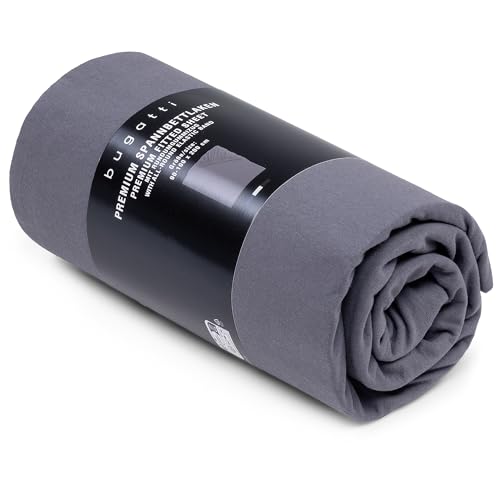 bugatti Spannbettlaken 90x200-100x200 cm- 97% Baumwolle und 3% Elasthan, für Matratzen bis 25 cm, besonders weich & angenehm, Spannbetttuch dunkelgrau