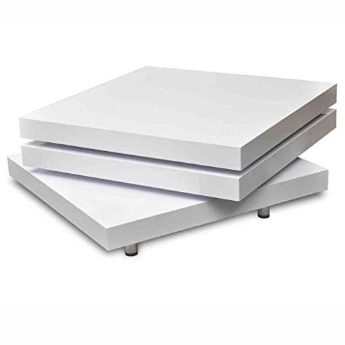 Festnight 3 Layer Coffee Table Extendable High Gloss Sofa Side Table With Slide And Foldable Tier Living Room Home Office Furniture (White) #TOP3