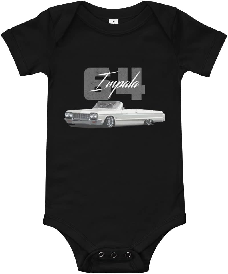 1964 Chevy Impala Convertible Lowrider Classic Car Baby Onesie Short Sleeve one Piece