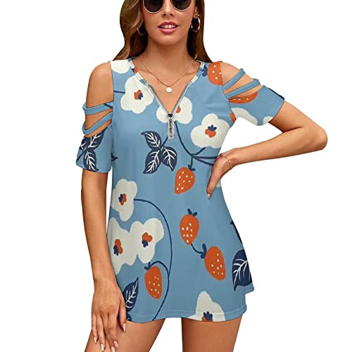 KccOsg Túnica feminina para usar com leggings, túnicas florais com ombro vazado, ajuste solto, zíper
